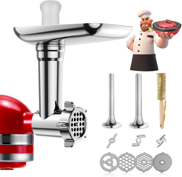 Metal Food Grinder Attachments for Kitchenaid Stand Mixers | Meat Grinder, Sausage Stuffer, 15Pcs Meat Grinder Accessories Set, Silver1
