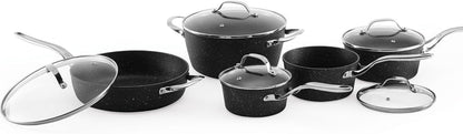 the Rock 10PC Non-Stick Cookware Set, Forged Aluminum, Black | Non-Stick Saucepans & Fry Pan. Rock.Tec Surface. Oven Safe. Even Heating. Everyday Cookware Set.3