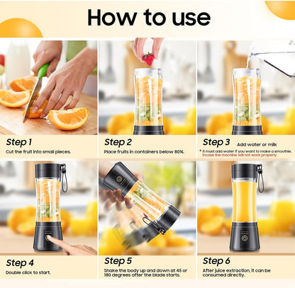 Portable Personal Mini Smoothie Blender - 380Ml Blender in Travel | Lightweight Leak-Proof Small Blender, 6 Steel Blades Juice Cup, Powerful Quick Blend, Bpa-Free, Suit in Picnic/Sports/Office5