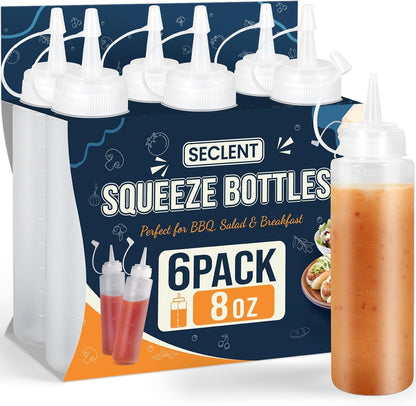 8Oz Squeeze Bottles, Sauce Bottles, Squirt Bottle, Salad Dressing Bottle | 6 Pack Condiment Squeeze Bottles for Sauces, Ketchup, Honey Jars, Squeeze Bottles for Dressing, Syrup, Oil1
