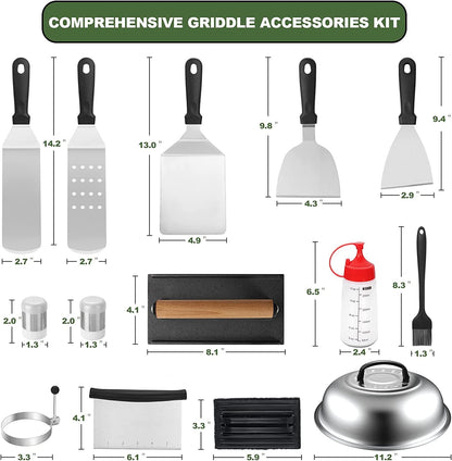 18PCS Griddle Accessories Kit, Flat Top Grill Accessories Set for Blackstone and Camp Chef, Grill Spatula Set with Enlarged Spatulas, Basting Cover, Scraper for Outdoor BBQ2