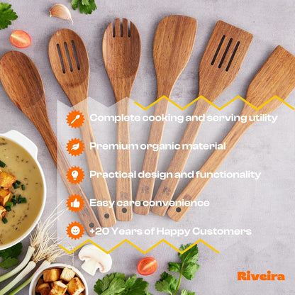 Teak Wooden Spoons for Cooking Set of 6 – Natural Teak Wooden Cooking Utensils, Wooden Spatula, Wooden Spoon - Premium Quality Utensil Set for Non-Toxic Cooking7