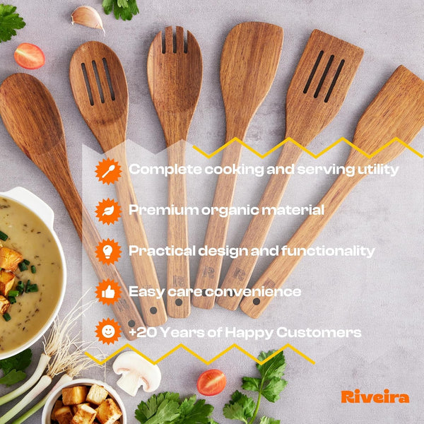 Teak Wooden Spoons for Cooking Set of 6 – Natural Teak Wooden Cooking Utensils, Wooden Spatula, Wooden Spoon - Premium Quality Utensil Set for Non-Toxic Cooking7