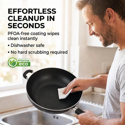Non-Stick Wok Pan with Tempered Glass Lid, 6.5Qt Deep Cooking Wok, Stay-Cool Bakelite Handle, 30Cm Multipurpose Stir Fry Pan6