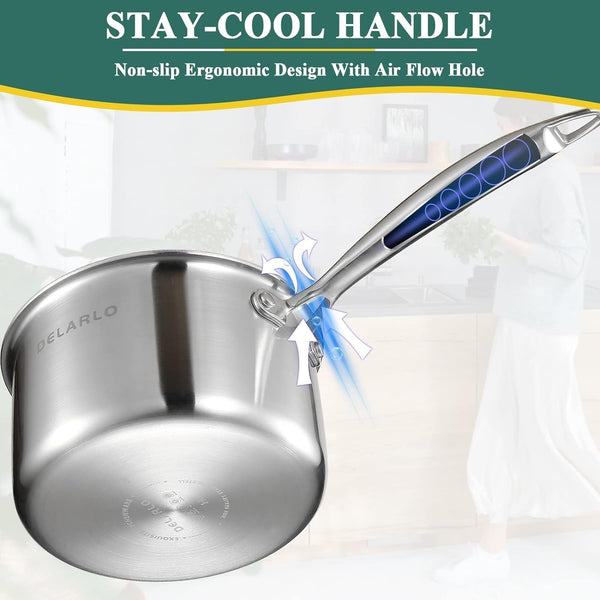 Full-Body Clad Tri-Ply Stainless Steel 2 Quart Saucepan with Lid | Small Stainless Steel Pot Induction Cooking Sauce Pot Pan, Heavy Duty Saucier Cookware, PFOA&PTFE Free8