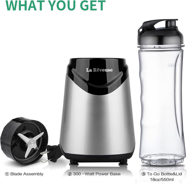 Smoothies Blender Personal Size 300 Watts with 18 Oz Bpa-Free Portable Travel Sports Bottle, Silver4