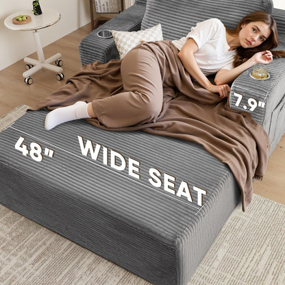 Oversized Chaise Lounge Chair, Cloud Couch with Fluffy Upholstered, Deep Seat Sleeper Sofa Bed with Two Cup Holders, Comfy Boneless Couch No Assembly Required for Living Room, Apartment (Grey)3
