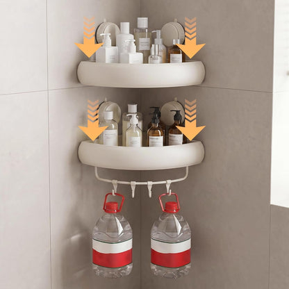 Shower Caddy Suction Cup（2-Pack Cream White）, No-Drilling Corner Bathroom Organizer,Rust Proof Shower Shelf for inside Shower with Removable Hooks & Towel Bar5