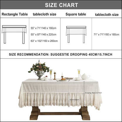 Vintage French Lace Cotton Table Cloth,Rectangular 63"X94"-Neumann9