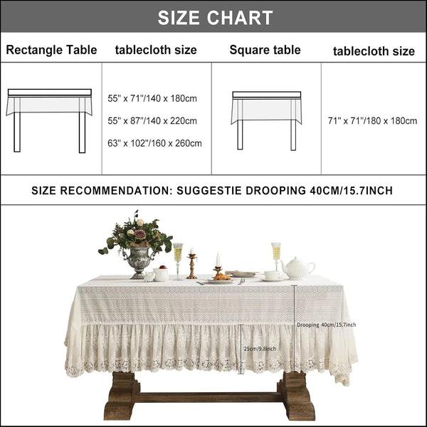 Vintage French Lace Cotton Table Cloth,Rectangular 63"X94"-Neumann9