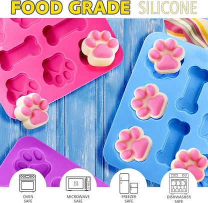 3 Pack Silicone Molds with Puppy Dog Paw and Bone Shaped 2 in 1, Reusable Non-Stick Ice Cube Trays & Flexible Candy Chocolate Molds for Homemade Dog Treats, Pudding, Jelly & Baking Biscuits2