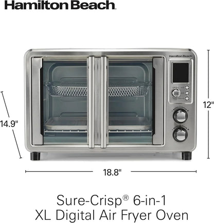 6-In-1 XL Digital Air Fryer Toaster Oven Combo | Easy-Access French Doors | Bake, Broil, Toast, Pizza & Reheat Functions | 0.9 Cu. Ft. Capacity | Stainless Steel | 31191J8