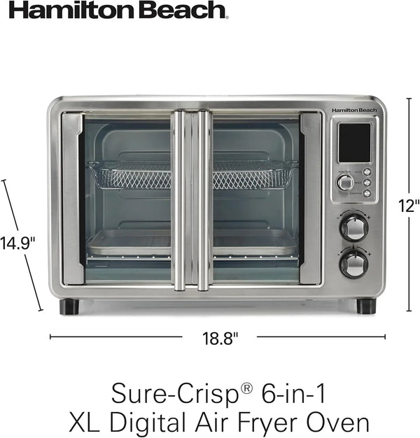 6-In-1 XL Digital Air Fryer Toaster Oven Combo | Easy-Access French Doors | Bake, Broil, Toast, Pizza & Reheat Functions | 0.9 Cu. Ft. Capacity | Stainless Steel | 31191J8