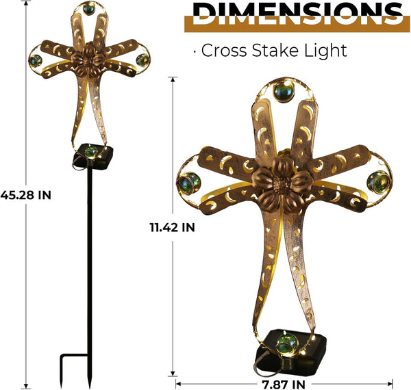 Leds Solar Stake Lights for Garden Metal Warm White, Memorial Gift - Perfect as Remembrance & Sympathy Gifts (Angel-Bronze) (Cross)7
