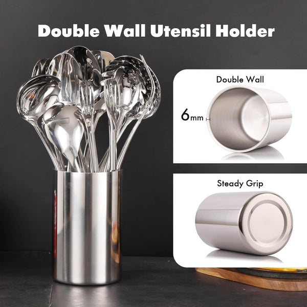 18/10 Stainless Steel Kitchen Utensils Set with Holder for Countertop5