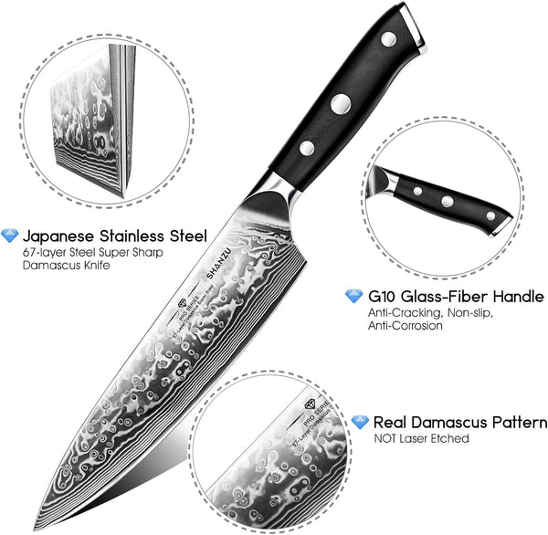 Damascus Knife Set, Japanese Super Steel 3 PCS Damascus High Carbon Professional Ultra-Sharp Kitchen Chef Knife Set with G10 Handle Gift Box3