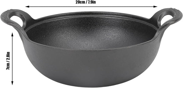 Cast Iron Wok, Heavy Duty Flat Base Stir Fry Pan with Wooden Lid for Home Kitchen Stove Cooking Cast Iron Solid Wood 20Cm 1 Piece2