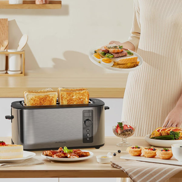 Toaster 4 Slice with Countdown Timer, Extra Wide Slots for Bagels and Waffles, 6 Browning Settings, Removable Crumb Tray, Stainless Steel8