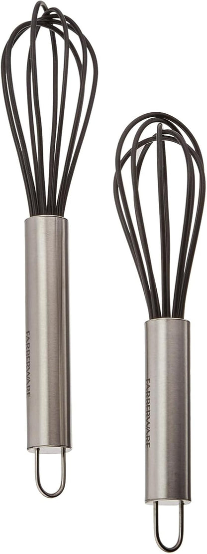 Professional Silicone Mini Whisk Set – Pack of 2 Heat-Resistant Egg Beaters for Sauces, Batters & Whipping, 7" & 9" Stainless Steel Handles, Non-Stick Design for Baking & Cooking (Black)2