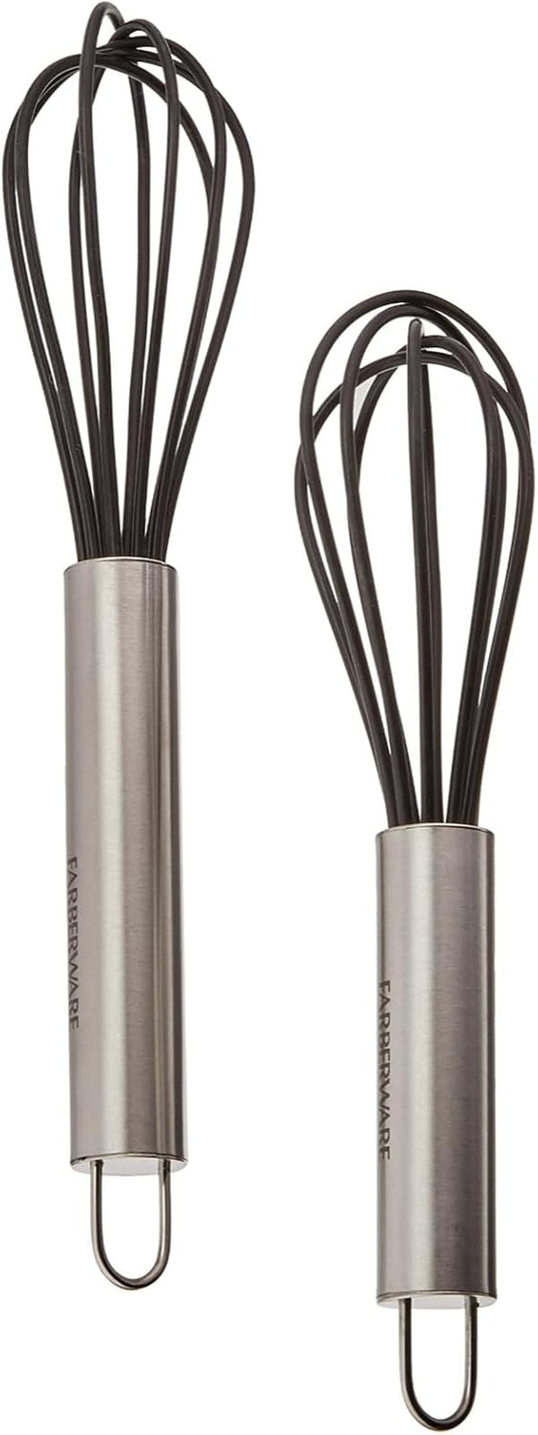 Professional Silicone Mini Whisk Set – Pack of 2 Heat-Resistant Egg Beaters for Sauces, Batters & Whipping, 7" & 9" Stainless Steel Handles, Non-Stick Design for Baking & Cooking (Black)2
