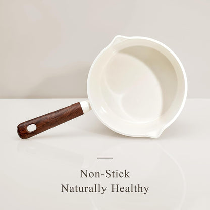 2QT & 3QT Sauce Pan Sets with Lid & Ladle Ceramic Nonstick Pot Set Non Toxic Saucepan Small Kitchen Cooking Pots, Easy to Clean, Induction Comptable, PFAS PTFE Free, White3