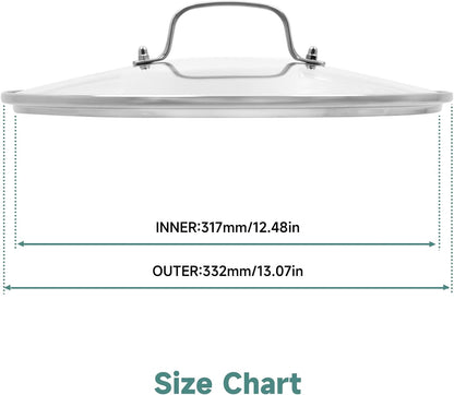 13 in Glass Lid with Stainless Steel Handle for Frying Pan, Tempered Replacement Cover Compatible for Skillets, Wok, round Cast Iron, Cast Aluminium, Stainless Steel Pans & Pots (317Mm-332Mm)5