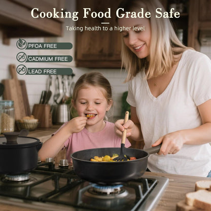 19 Pcs Pots and Pans Set Non Stick, Black Titanium Induction Kitchen Cookware Sets, Non Toxic Healthy Kitchen Cooking Set with Frying Pans Set, PTFE PFOA PFOS Free, Fathers Day Gift for Men9