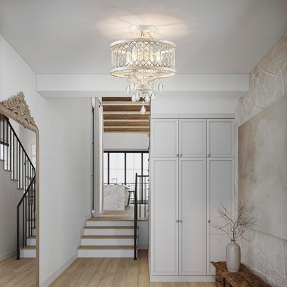 Crystal Ceiling Light Fixture, Modern Semi Flush Mount Ceiling Light, Farmhouse Crystal Chandeliers for Dining Room Light Fixture, Hallway Lighting Fixtures for Kitchen Bedroom Bathroom Foyer Entryway2
