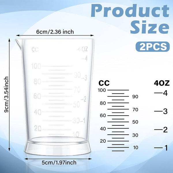 2 Pcs Hair Dye Measuring Cups, 4 Oz, Transparent2