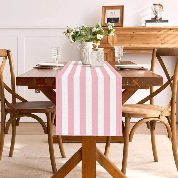 Pink and White Vertical Striped Table Runner Light Pink Birthday Party Decoration Baby Shower Dining Room Home Kitchen Table Decor (Pink, 13" X 90")3