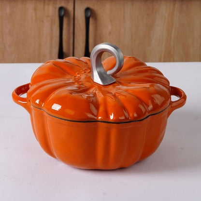 Enameled Cast Iron Pumpkin Pot Dutch Oven Cocotte, Orange, 2.32 Qt (2.2 L)2