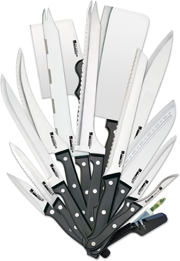20-Piece Stainless Steel Kitchen Knife Set with Included Sharpener | Full Tang, Triple-Riveted Construction for Lasting Sharpness and Balance1