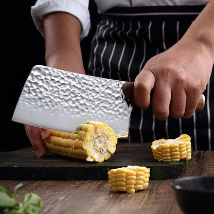 Meat Cleaver, 6.5Inch Stainless Steel Chinese Kitchen Knife Hammer Pattern Ultra-Sharp Nakiri Cleaver Utility Santoku Kniver Blue Resin6