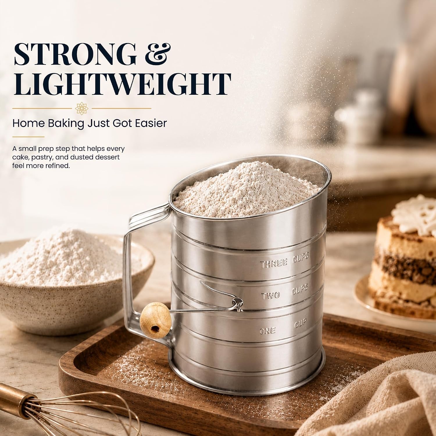 stainless-steel-flour-sifter-for-baking-with-hand-crank-3-cup-fine-mesh-silver-color-double-loop-agitator-rust-resistant