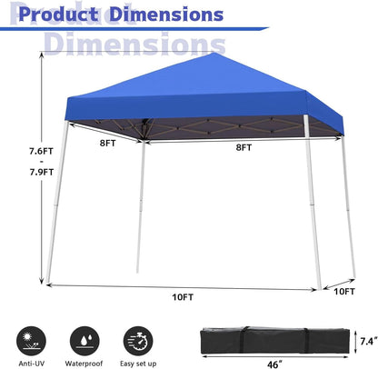 10X10Ft Slant Leg Pop up Canopy Tent, Portable Outdoor Shelter | 10X10Ft Base 8X8Ft Top, Adjustable Heights, Instant Shelter with Carrying Bag for Patio Deck Garden and Beach4