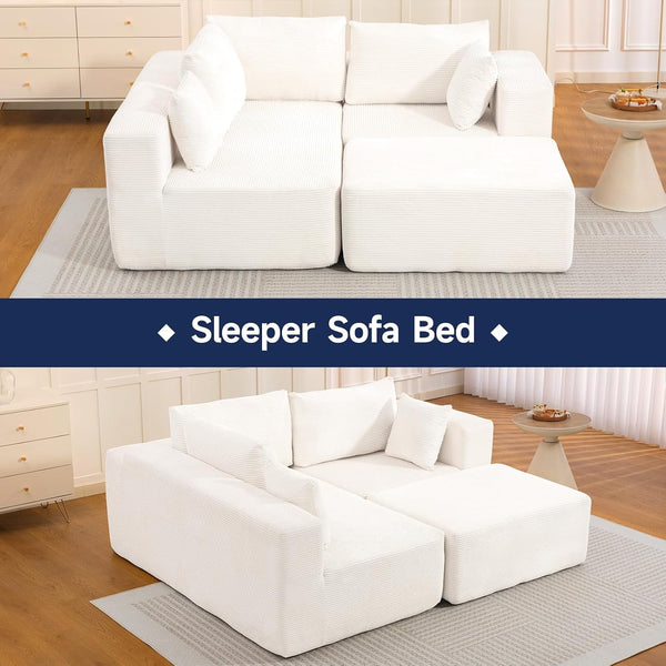 108" Cloud Couch Sectional, Boneless L-Shaped Sofa, Beige, Chaise Ottoman7