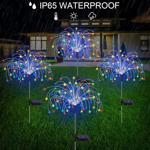 Solar Garden Lights - 4 Pack 120 LED Starburst Lights, Outdoor Waterproof, 18 Hrs Working Time, Decor for Courtyard, Garden, Christmas Party (Warm White) (Colorful)6