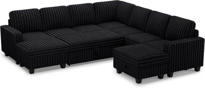 Oversized Sofa Bed Modular Sectional Sleeper Sofa with Pull Out Bed L Shaped Couch with Storage Chaise Black Couch9