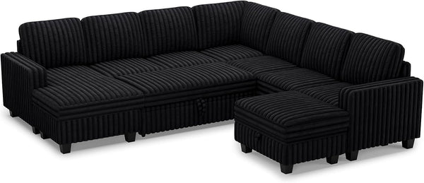 Oversized Sofa Bed Modular Sectional Sleeper Sofa with Pull Out Bed L Shaped Couch with Storage Chaise Black Couch9
