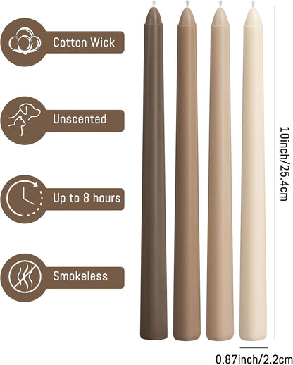 Taper Candles 10 Inch Brown 4 Pack Unscented, Smokeless3