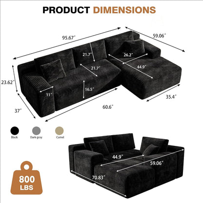 96'' L-Cloud Sectional Boneless Couches for Living Room, Black2