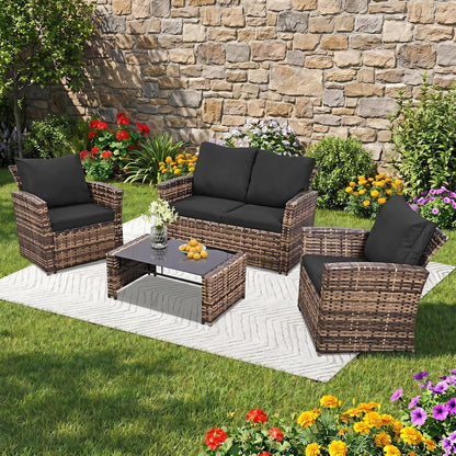 4 Piece Patio Furniture Set, Outdoor Wicker Sectional Sofa Set7