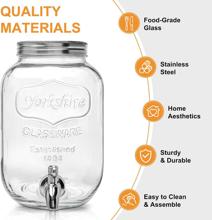 1 Gallon Glass Beverage Dispenser with Lid, Stainless Steel Spigot, Glass Drink Dispensers for Parties, Lemonade Dispenser with Ice Cylinder for Weddings, Party,Sun Tea Jar, Water Juice Dispensers3