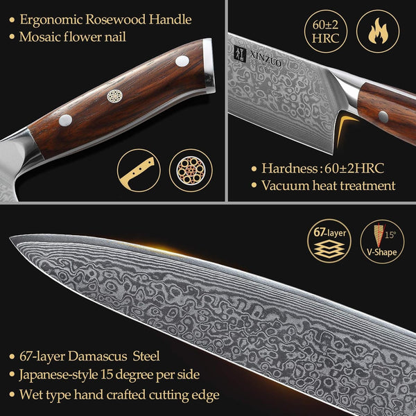 10 Inch Damascus Chef Knife Kitchen Knife Sharp Gyuto Knife Stainless Steel Fashion Professional Chef'S Knife with Rosewood Handle4