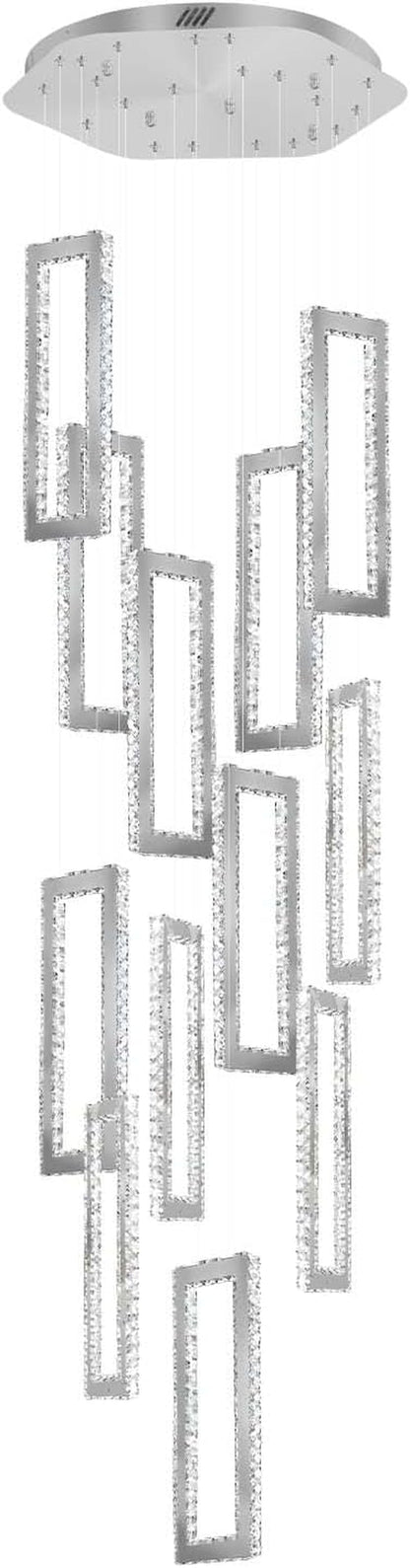 H158 Crystal Rectangle Chandelier 12 Ring Chandeliers for High Ceiling Gold Large Pendant Lighting High Ceiling Light for Living Room Staircase Foyer9