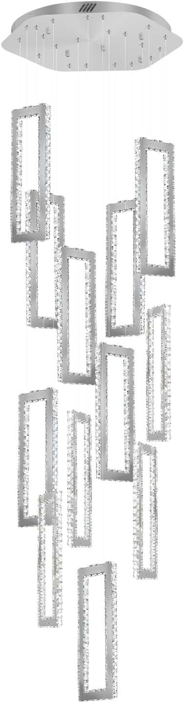 H158 Crystal Rectangle Chandelier 12 Ring Chandeliers for High Ceiling Gold Large Pendant Lighting High Ceiling Light for Living Room Staircase Foyer9