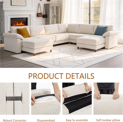 112'' Oversized L Shape Modular Cloud Sectional Sofa, Deep Seat Sofa, Beige4