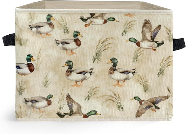 Mallard Duck Nursery Storage Box Bins, Vintage Rustic Flying Mallard Ducks Collapsible Storage Basket Organizer for Kids Room Bedroom Laundry Room Clothes Books, Decor for Room1
