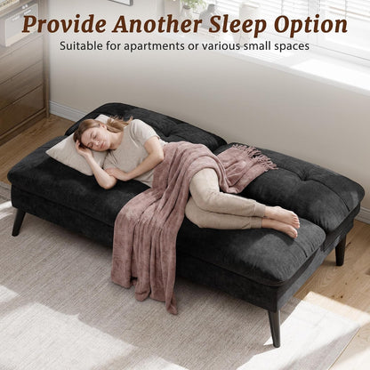 Futon Sofa Bed, Foldable Small Velvet Couch Bed with Adjustable Recliner, Space Saving 2 in 1 Sofa for Living Room, Apartment, or Guest Room, Black3
