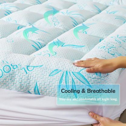 5 Inch Queen Mattress Topper Breathable Bamboo Viscose Air Layer,Memory Foam Mattress Topper Queen Size Blue.5